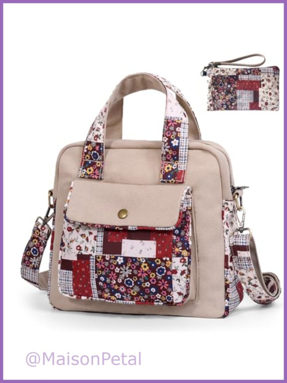 Boho Floral Cotton Canvas Crossbody Bag Handbag Shoulder Purse
